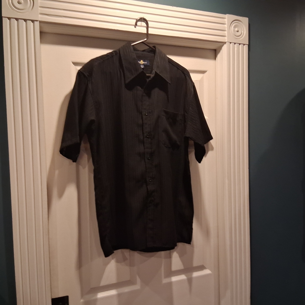 Oleg Cassini Black Casual Button Down Shirt with Short Sleeves